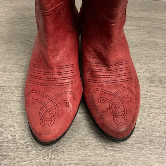 Franco Sarto Red Leather Pull Up Cowboy Booties 7M - Picture 4 of 8